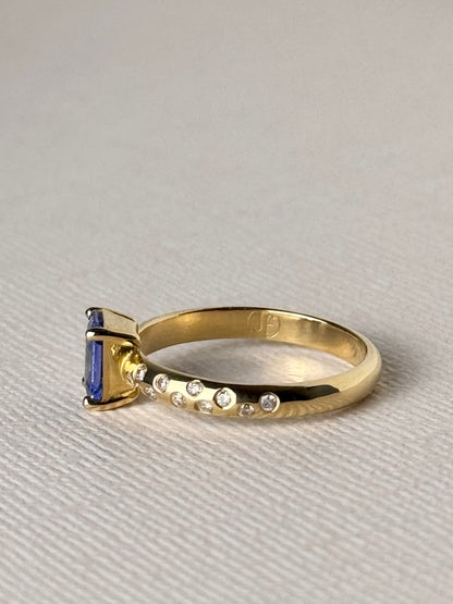 Sapphire Solitaire and Diamond Sprinkle Ring