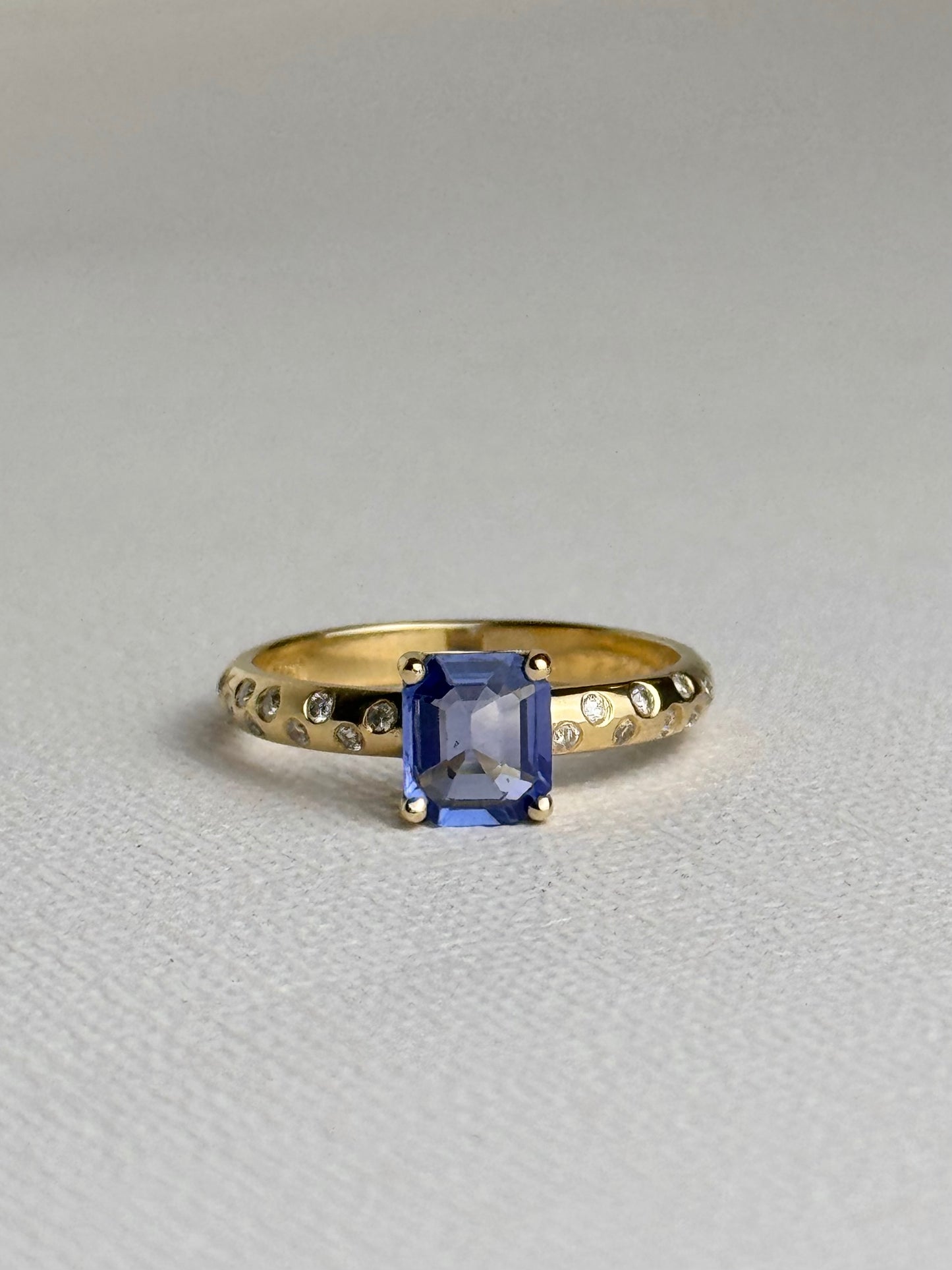 Sapphire Solitaire and Diamond Sprinkle Ring