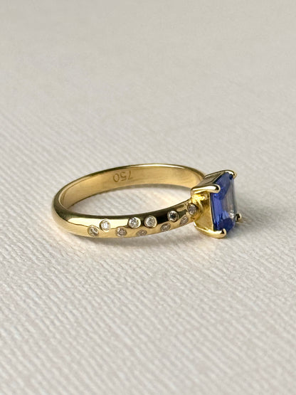 Sapphire Solitaire and Diamond Sprinkle Ring