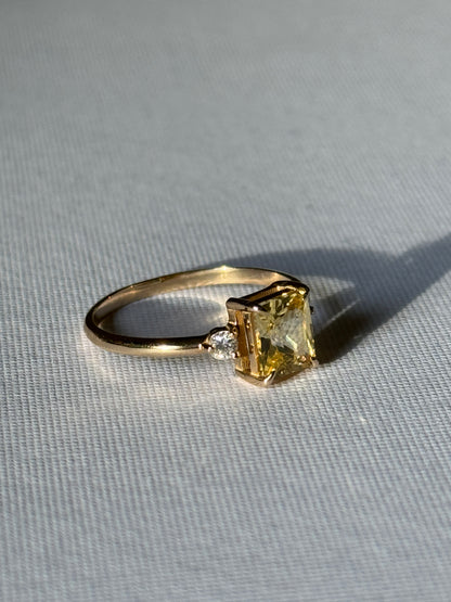 Radiant Yellow Sapphire and Diamond Ring