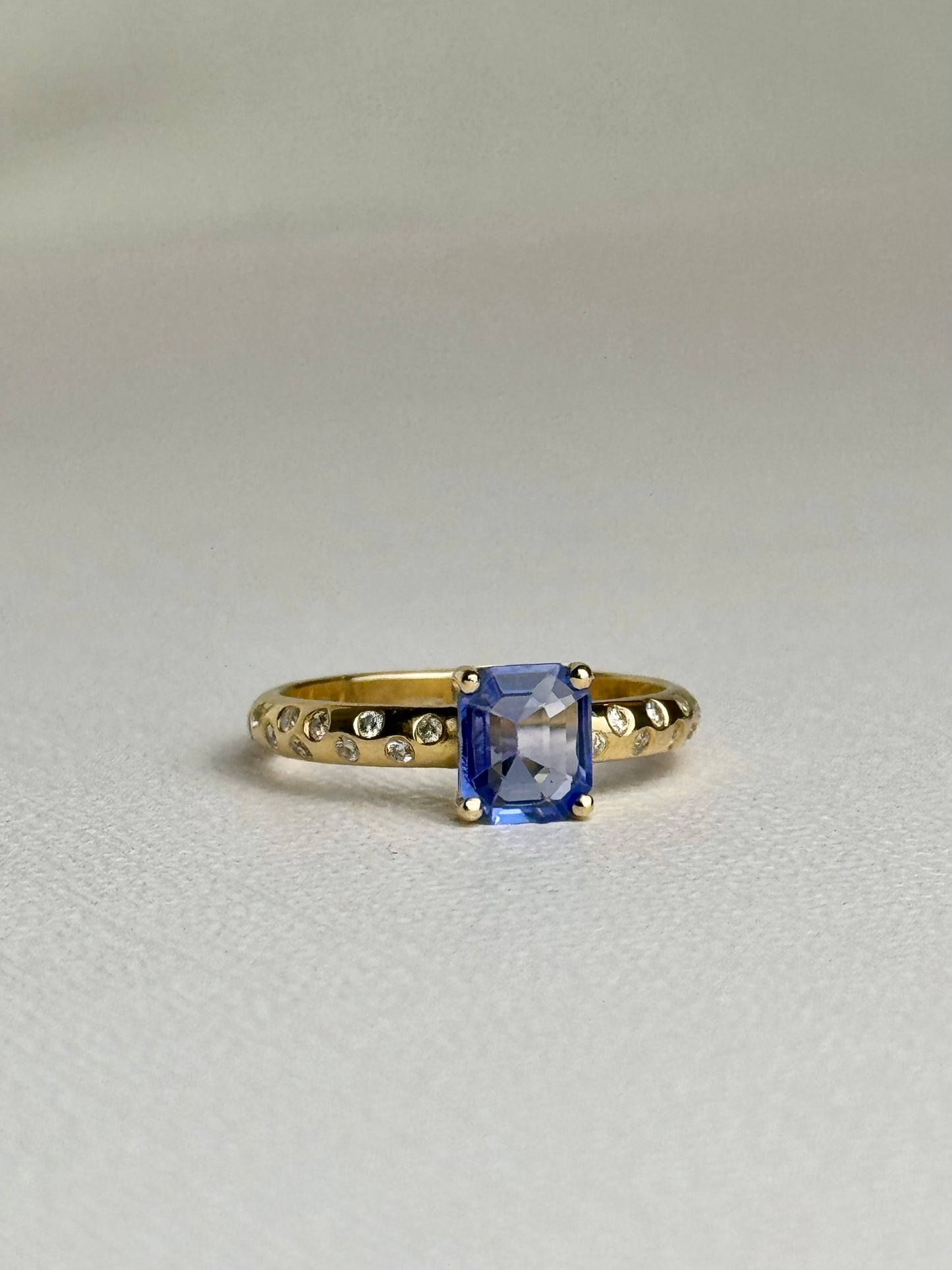 Sapphire Solitaire and Diamond Sprinkle Ring