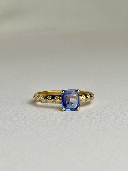 Sapphire Solitaire and Diamond Sprinkle Ring