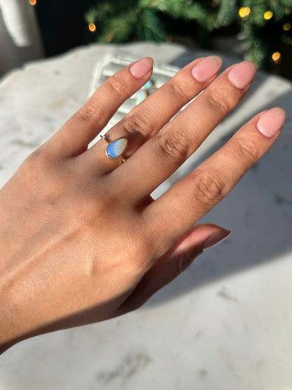 Blue Shimmer Teardrop Opal Ring