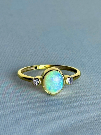 Crystal Opal and Tanzanite Ring