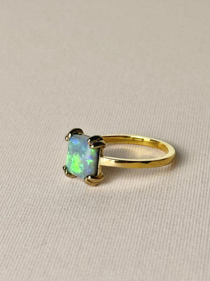 Double Prong Square Opal Ring