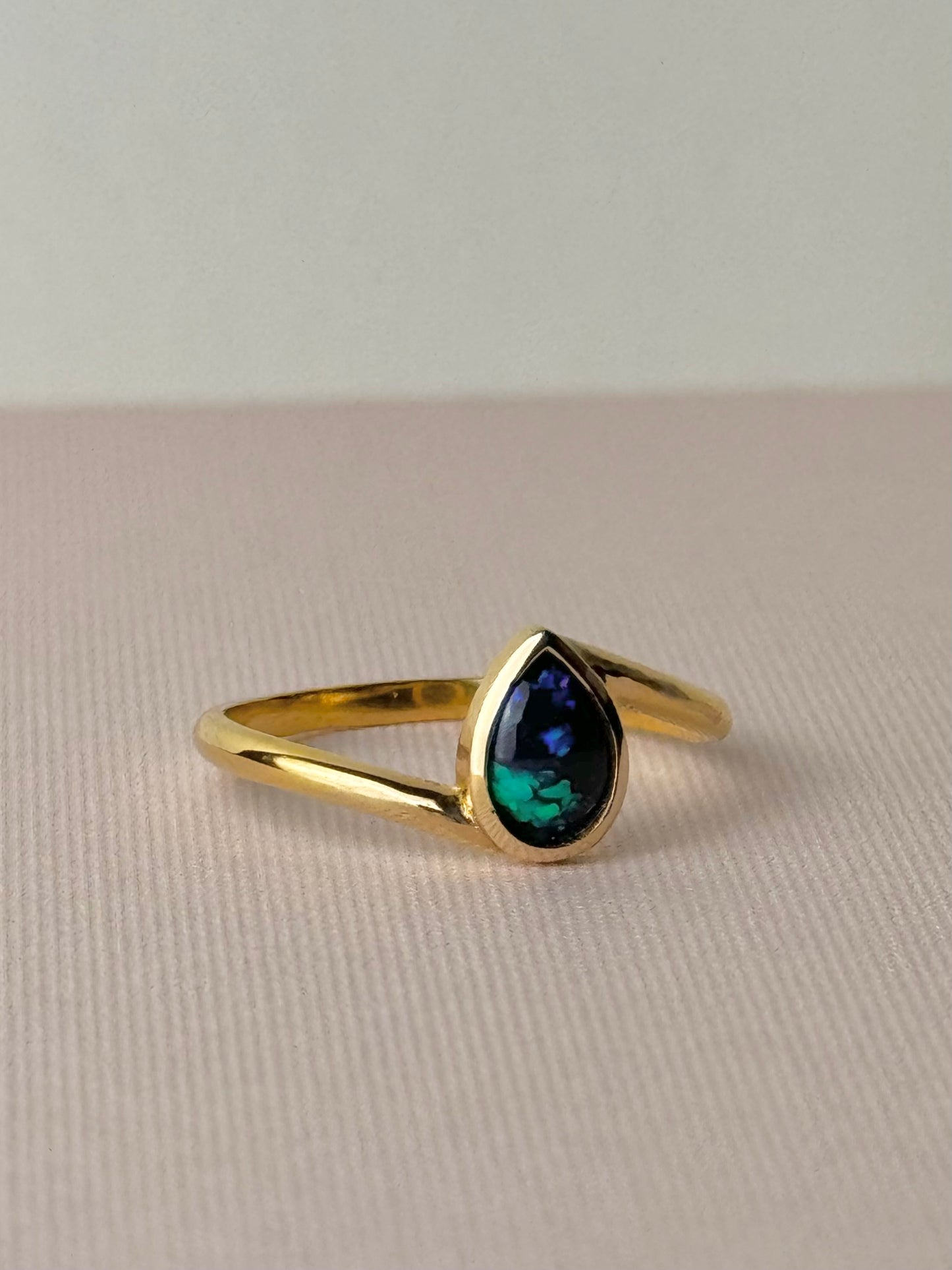 Dark Crystal Opal Teardrop Ring