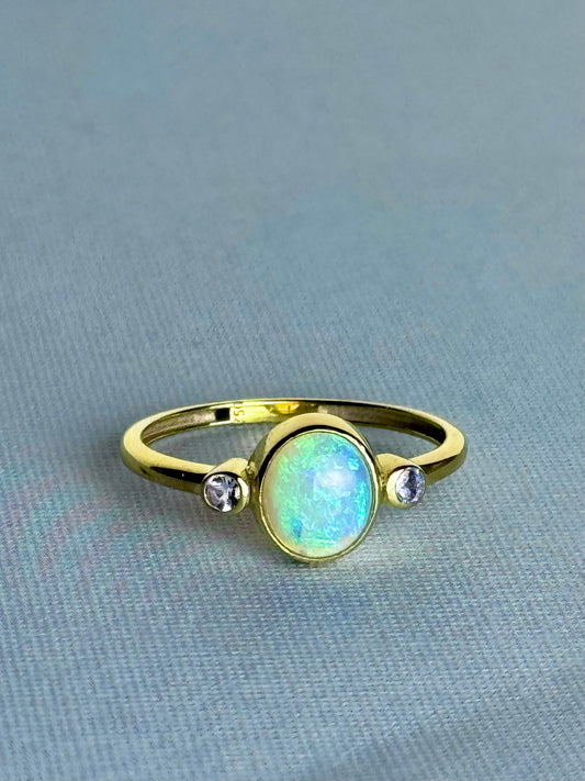 Crystal Opal and Tanzanite Ring