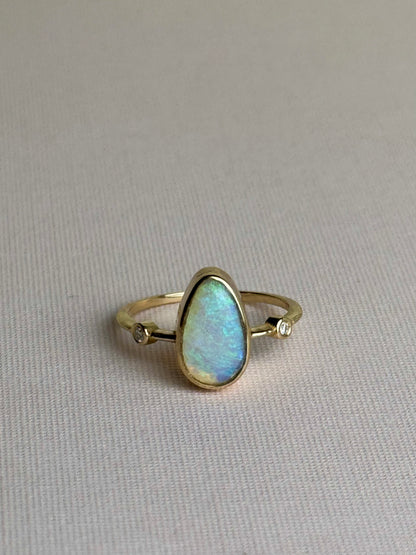 Blue Shimmer Teardrop Opal Ring