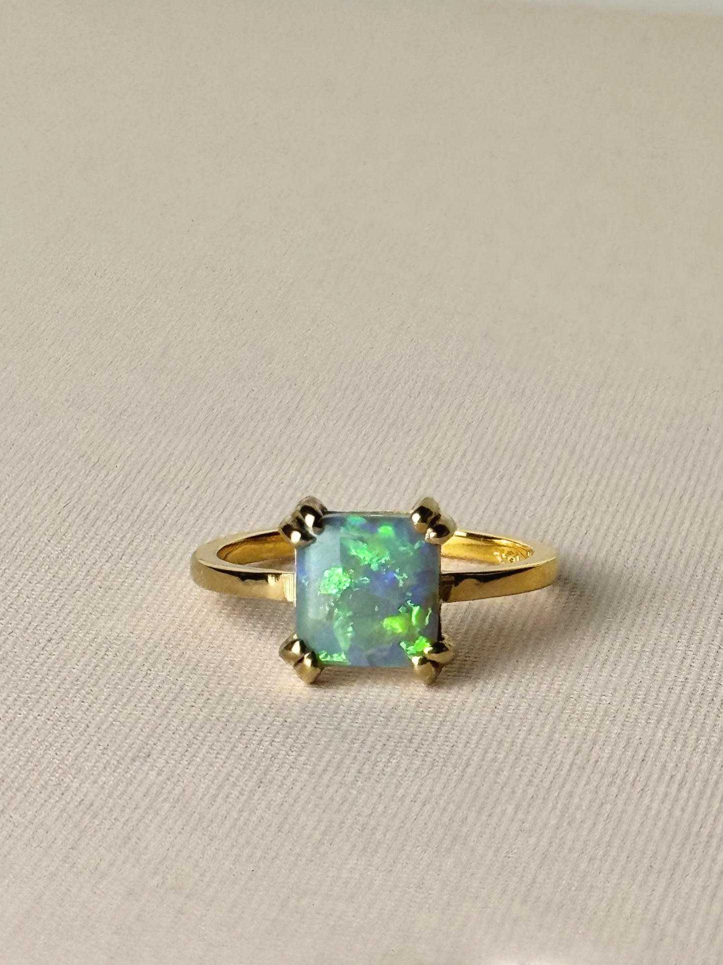 Double Prong Square Opal Ring