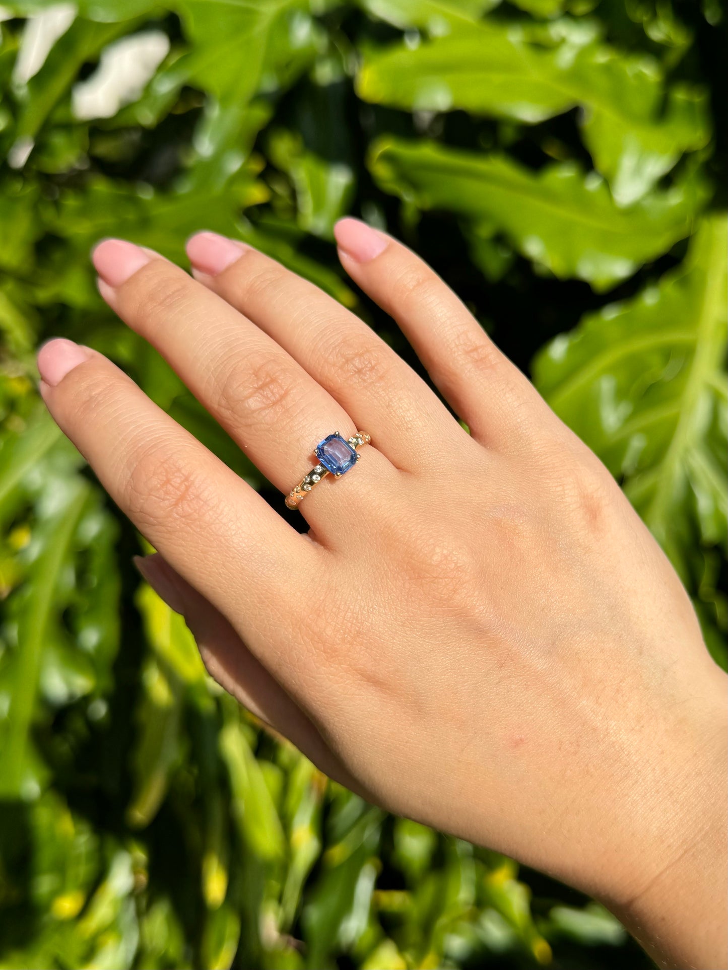 Sapphire Solitaire and Diamond Sprinkle Ring