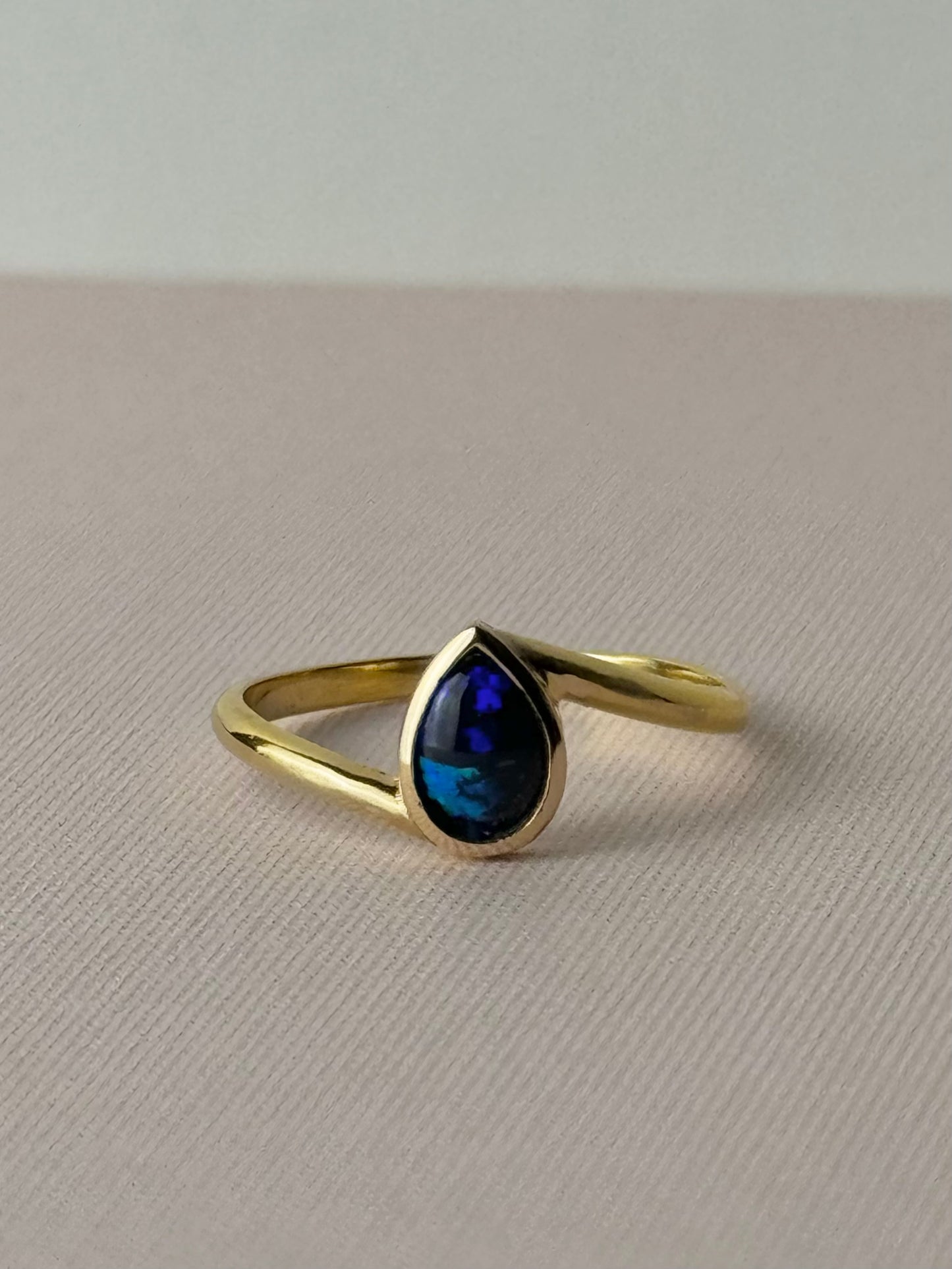 Dark Crystal Opal Teardrop Ring