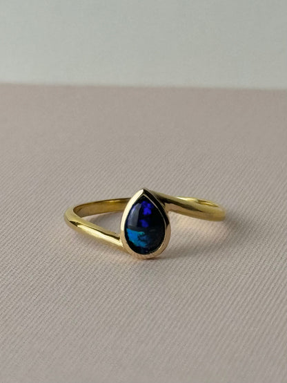 Dark Crystal Opal Teardrop Ring