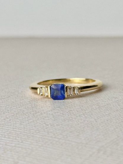 Sapphire and Diamond Baguette Ring