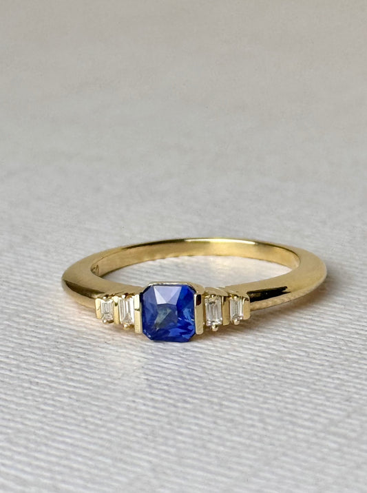 Sapphire and Diamond Baguette Ring