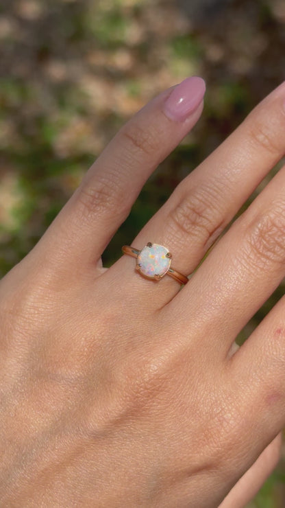 Rainbow Crystal Opal Prong Ring